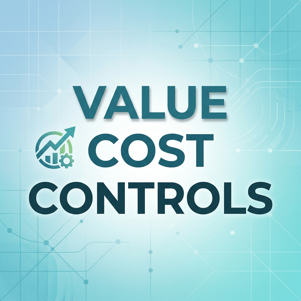 Text reading 'Value Cost Controls' with a graph and gear icon